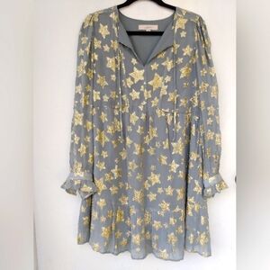 LOFT Gray and Gold Star Patterned Dress